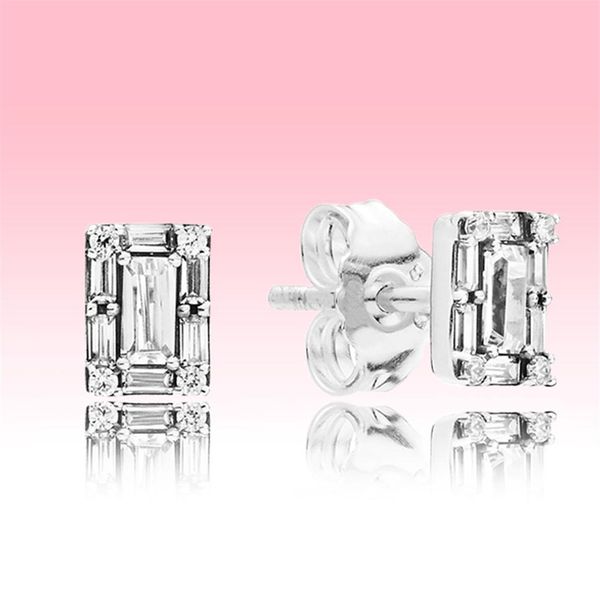 

new sparkling square halo stud earrings summer jewelry for pandora 925 silver rose gold cz diamond earring for women with original2825, Golden;silver