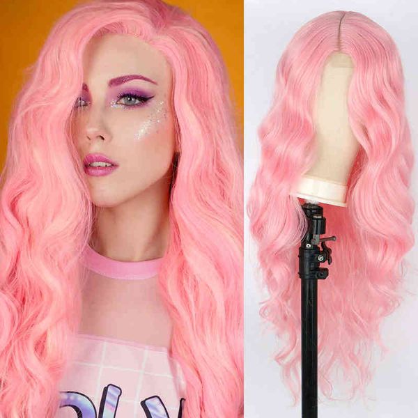 

nxy wigs monixi synthetic cosplay pink wig long wavy for women black orange blonde heat resistant party hair220701, Black;brown