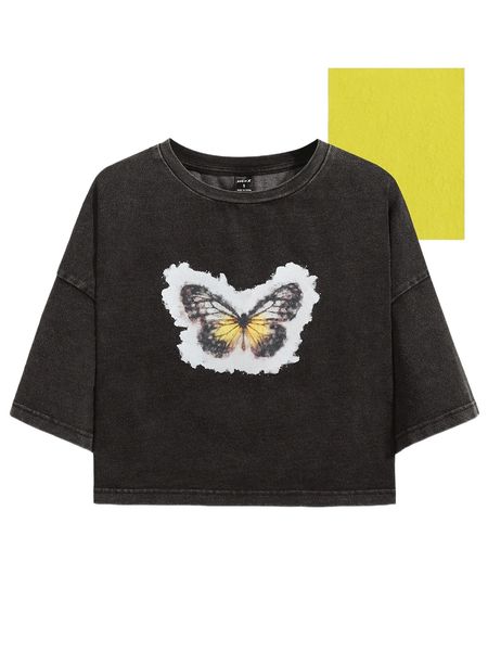 

x claireadendrum drop shoulder butterfly print tee l0pe#, White
