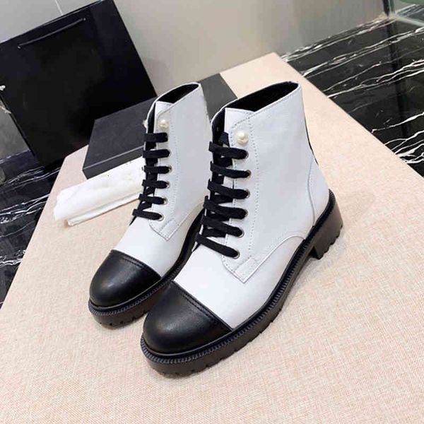 

boots women's shoes in autumn and winter fashion british style lace up martin boots color matching cowhide round head comfortable flat, Black