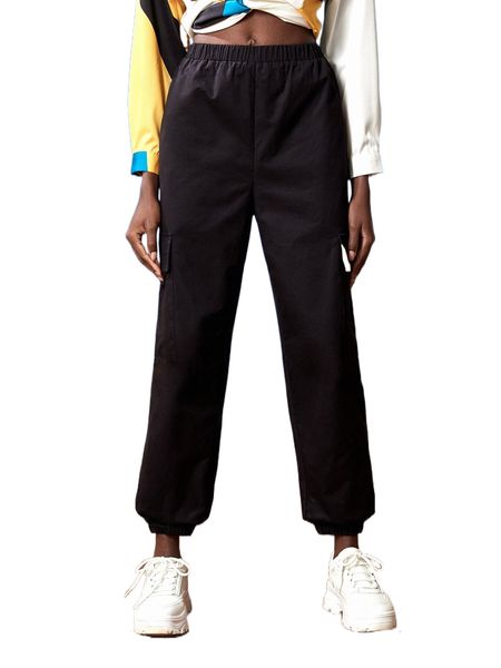

x lilee colorblock elastic waist cargo pants s6uq#, Black;white