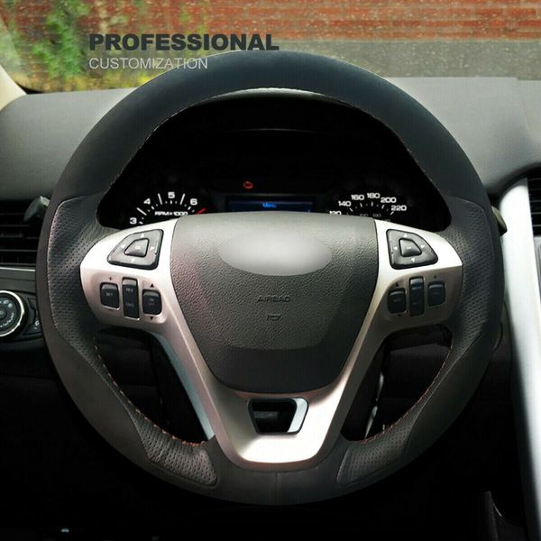 

diy custom black genuine leather steering wheel cover for ford edge explorer