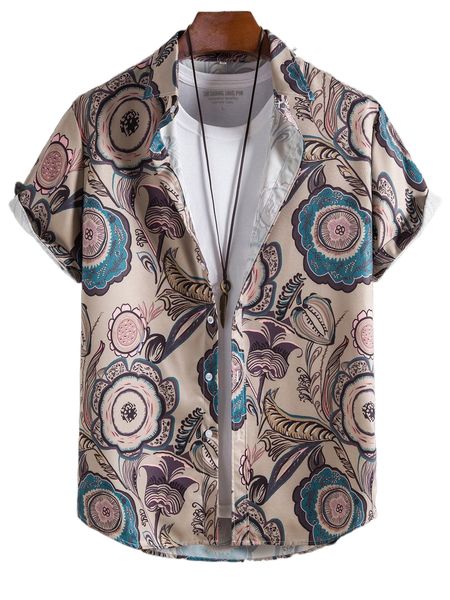 

men floral print shirt without tee b3ck#, White;black