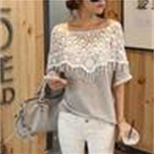 Großhandels-Plus Größe S-5XL Mode Frauen Spitze Bluse Shirt Damen Casual Sommer Tops Hohl Häkeln Schal Kragen Sheer Blusen W220409