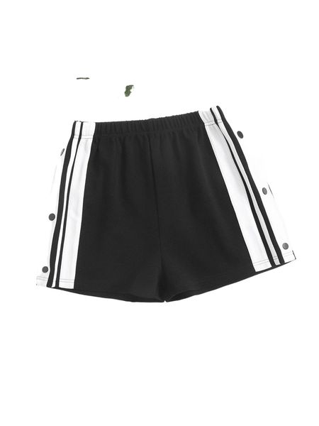 

contrast side tape button detail shorts j14s#, White;black