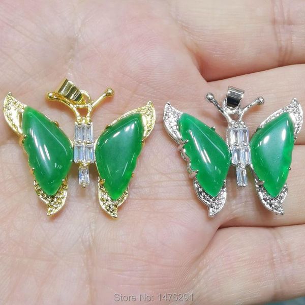

pendant necklaces gorgeous 30x32mm green jades butterfly inlaid zircon gift 1pcs, Silver