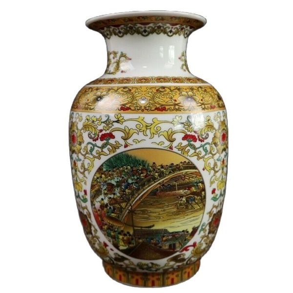 

chinese old porcelain pastel pastel four-sided window figure figure melon bottle vase, Silver