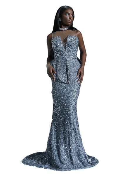 

missord contrast sequins mermaid hem formal dress o75u#, Black;gray
