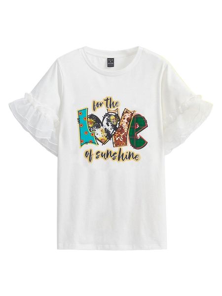 

x peace slogan graphic flounce sleeve tee b5gq#, White