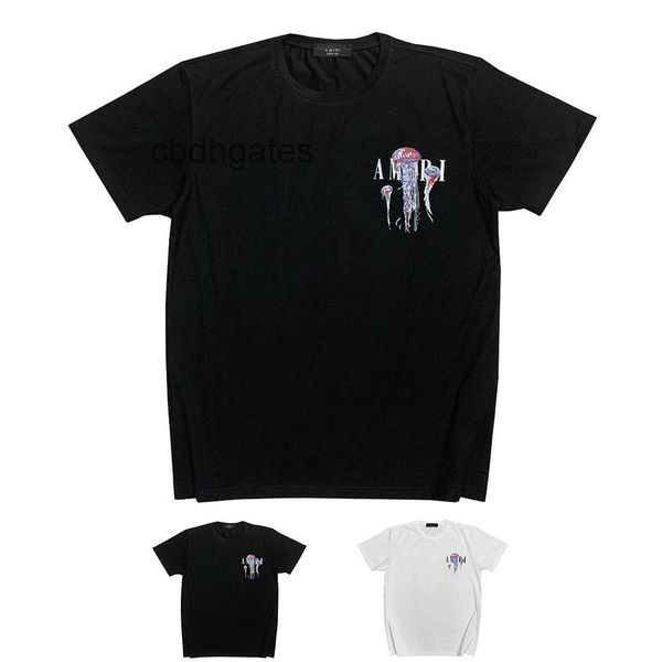 

fashion amirrs 2022 street t-shirts y short sleeve colorful jellyfish print casual half t-shirt men, White;black