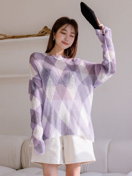 

dazy argyle pattern drop shoulder sweater k4o5#, White;black