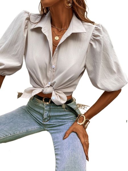 

b.utton through p.uff s.leeve b.louse 443w#, White