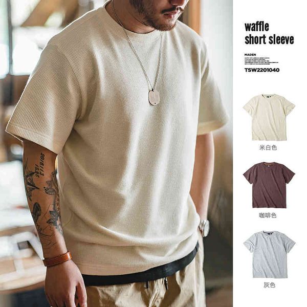 

men's t-shirts madden work clothes american style 250g waffle round neck knitted short sleeve t-shirt half bottomed shirt men's su, White;black