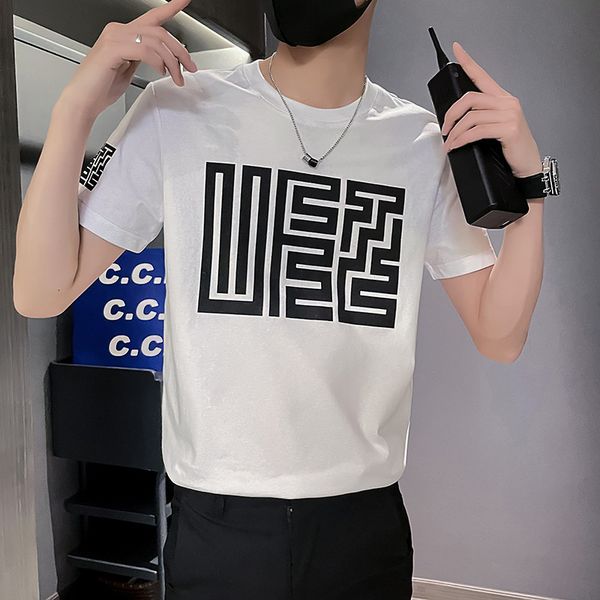 

men's t-shirt loose handsome wild spirit guy net red cotton round neck half-sleeve printed t-shirt, White;black