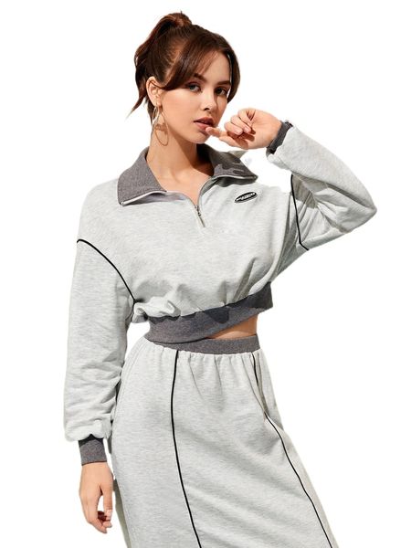 

letter patched half zip sweatshirt v7wt#, Black