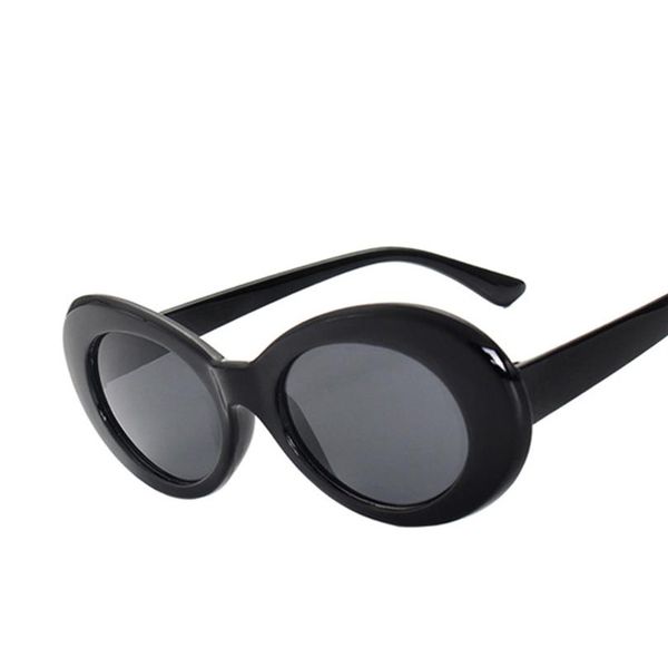 

vintage oval round sunglasses women brand designer eyewear female male black white mirror kurt cobain glasses2671, White;black