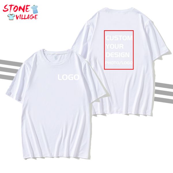 Design gratuito Modal branco Modal curto Diy Printing Text Picture Casual personalizado o pescoço camise
