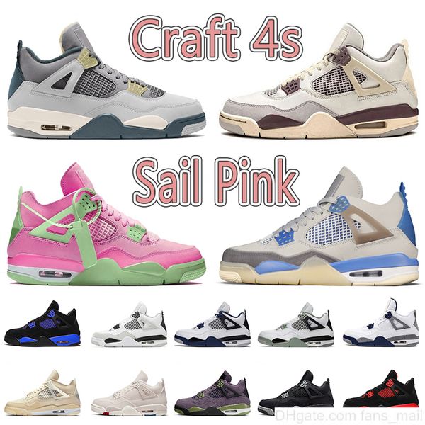 

2022 new jumpman 4 craft sail pink 4s basketball shoes women mens midnight navy seafoam blue red thunder cactus jack black cat