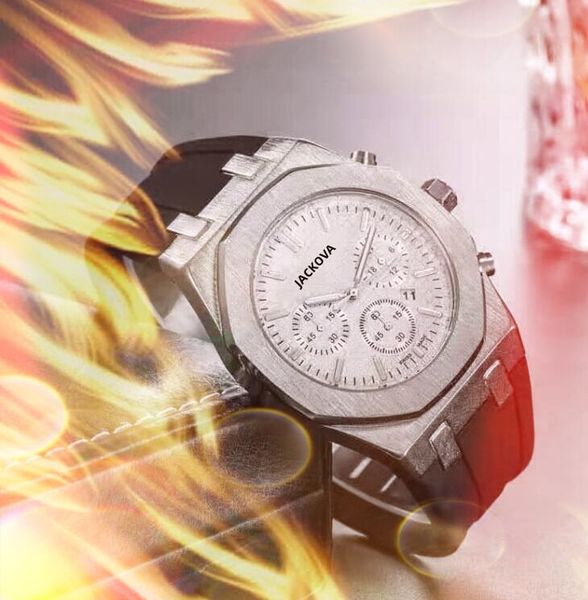 Relógio de tempo de quartzo funcional completo Relógio de tempo Relógios Stopwatch 43mm Data automática homens designer de vestido fino sólido aço inoxidável cinto de borracha masculino Presente de pulso relógio