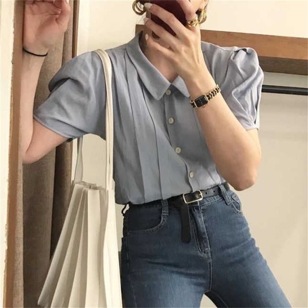 

mozuleva folding neck small lapel single-breasted shirt korean japanese tees 210706, White