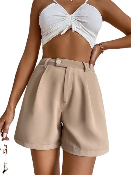 

high waist fold pleated shorts s8zg#, White;black