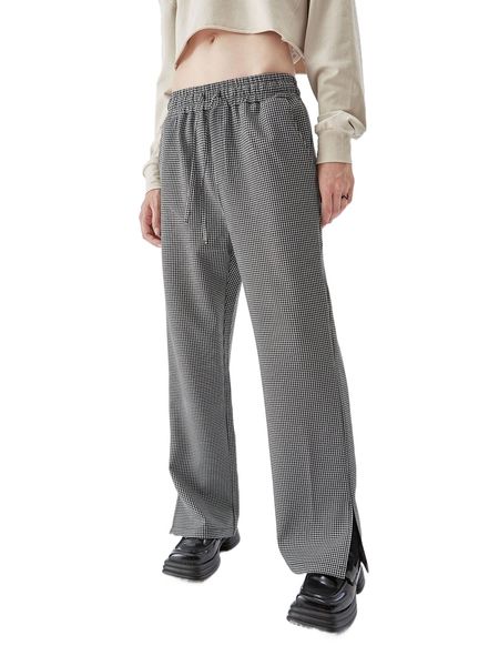 

drawstring waist plaid print split hem pants k0lr#, Black;white