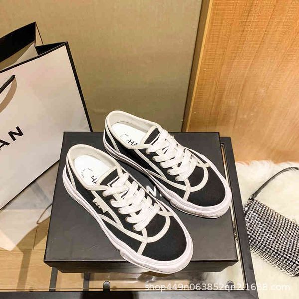 

dress shoes small fragrant wind couple canvas shoes spring and summer half drag wave thick soft bottom breathable color matching small white, Black