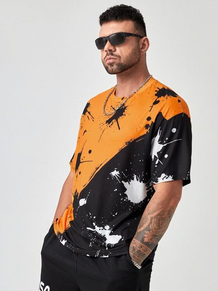 

extended sizes men splash ink print tee 050a#, White;black