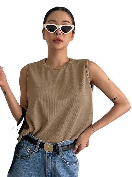 

dazy solid rib-knit tank o3gb#, White