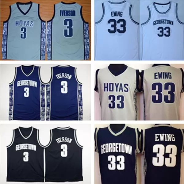 

mens georgetown hoyas 3 allen iverson college jersey 33 patrick ewing university ncaa basketball jerseys shirt, Black;red