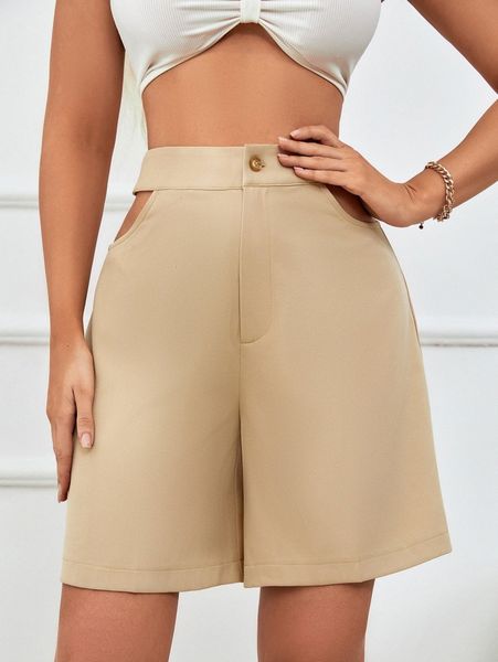 

zipper fly cutout waist bermuda shorts w89v#, White;black