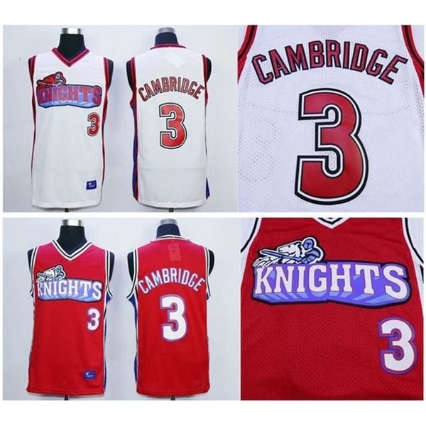 A3740 Cambridge Jersey #3 Mike Knights Film Basketbol Formaları gibi Beyaz Kırmızı Stiched İsim Numarası Jersey