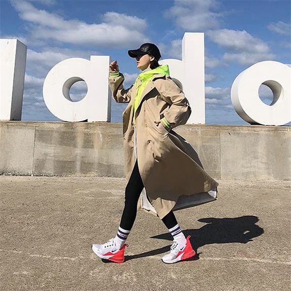 

imucci autumn women's new hooded trench coat korean plus size khaki long coat female trenchcoat overcoats outerwear teen 201112, Black