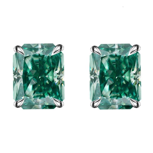 

men's and women's blue-green radine cut vvs925 sterling silver earrings with mossan hip-hop earrings, Golden