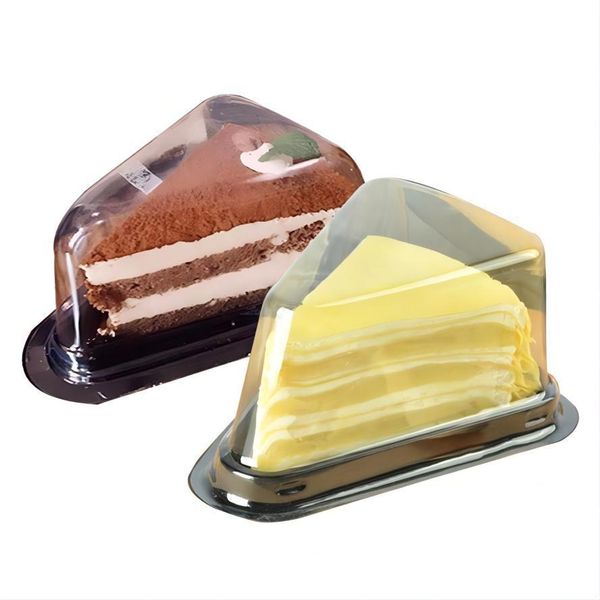 Scatole trasparenti per torte Scatole per dolci a forma di triangolo di formaggio Blister Scatole per imballaggio di dessert per ristoranti 4 colori 2 modelli