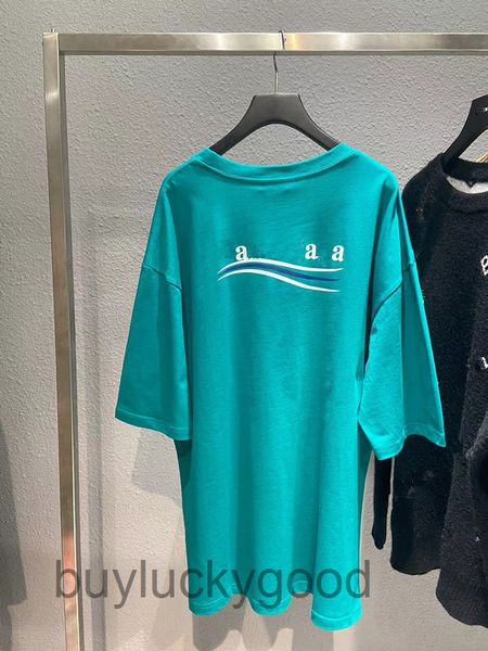 

luxury designer paris b high spring and summer cola wave print short sleeve t-shirt os loose lovers fashion, White
