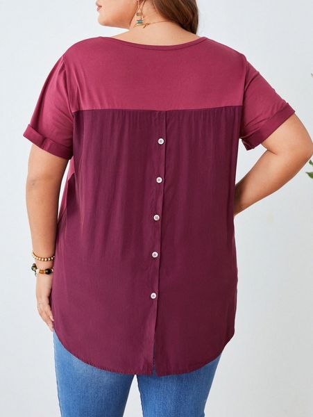 

emery rose plus two tone button back high low hem tee m4qb#, Black