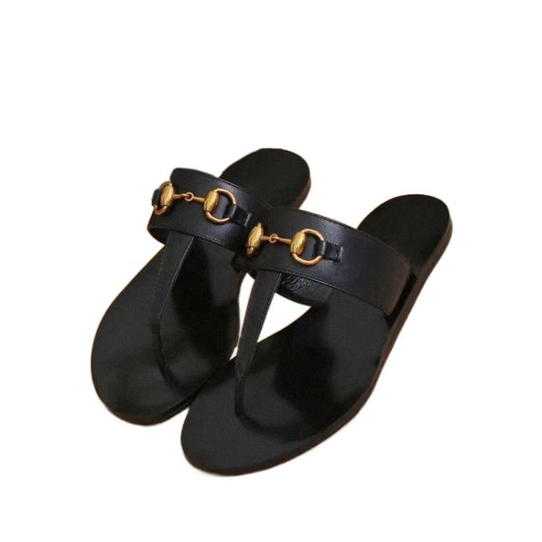 

summer brand designer women flip flops slipper luxury fashion slides sandals metal chain ladies casual shoes eu36 eu41 with box womens slipp, Black