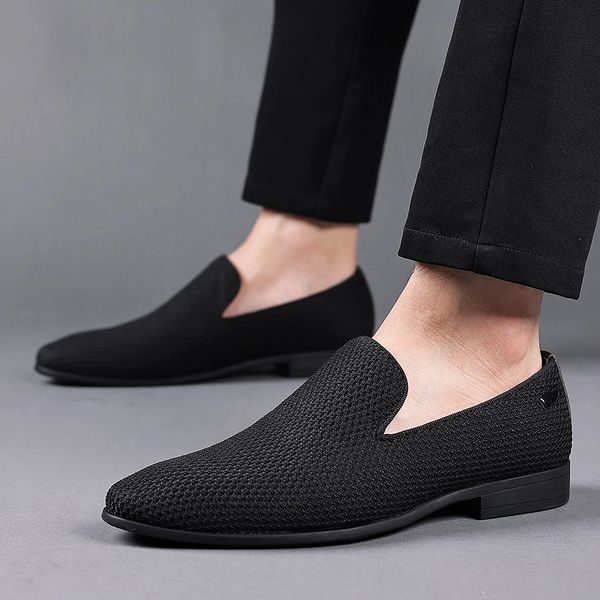 

mens mesh fabrconcise shoes men's business dress pointy plaid black shoes breathable formal wedding basic men 2022 loafers