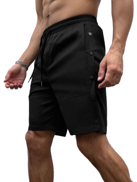 

men button side drawstring waist shorts 31wt#, White;black