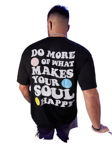 

extended sizes men slogan & cartoon face print tee v9qt#, White;black