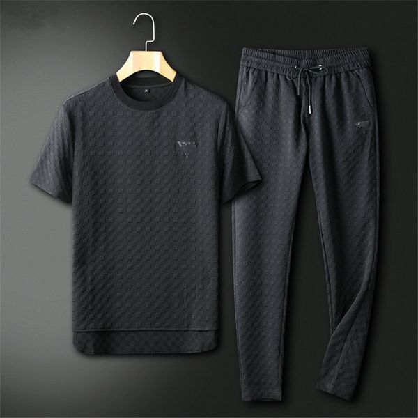 

2022 mens designer senior feeling latest short sleeved summer suit leisure suit men handsome plaid two-piece jacquard fashion m-3xl, White;black