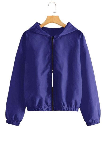 

solid zip up hooded windbreaker jacket j7ul#, Black;brown