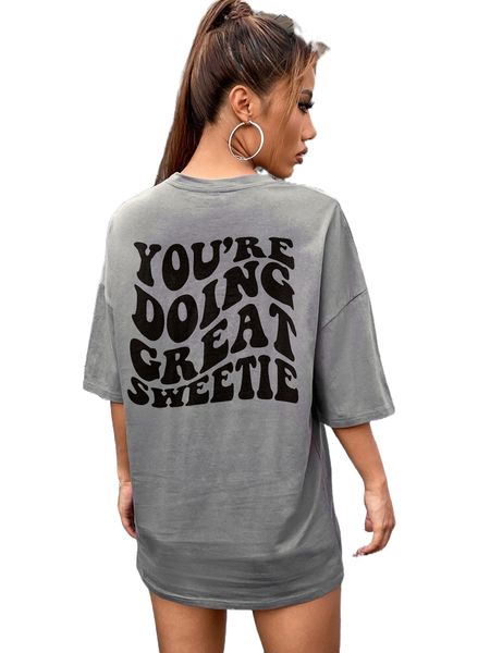 

slogan graphic drop shoulder tee i4jp#, White