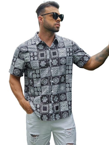 

extended sizes men random patchwork print shirt 225n#, White;black