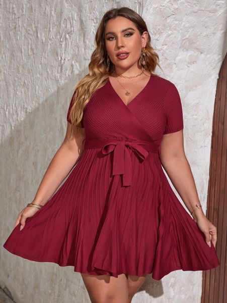 

plus surplice neck belted sweater dress r0nv#, Black