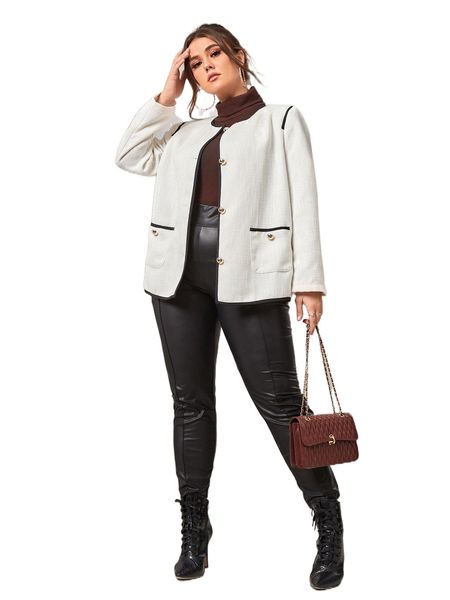 

plus contrast binding tweed overcoat n5dh#, Black