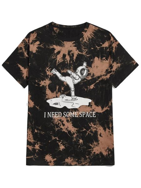 

romwe x tutsi guys slogan astronaut graphic tie dye tee 93my#, White;black