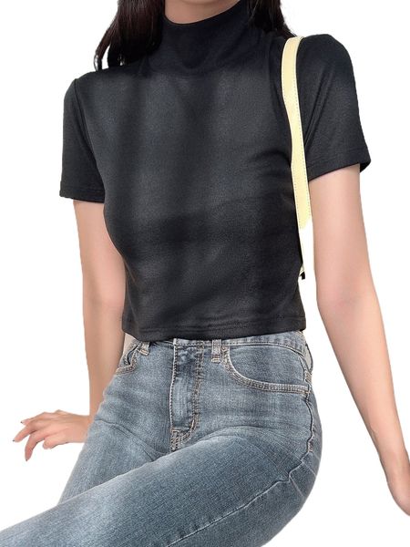 

dazy ribbed knit high neck tee p4jf#, White