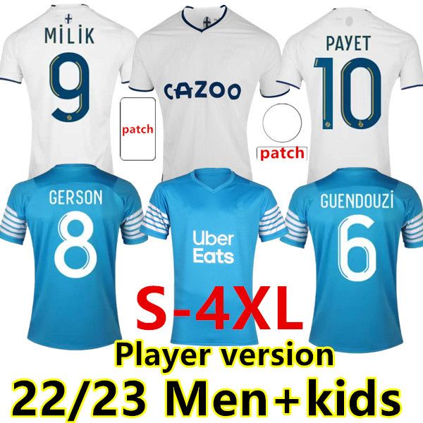 

s-4xl 22 23 marseilles fourth soccer jerseys special blue iconic gerson under bakambu milik maillot de foot player version home payet guendo, Black;yellow